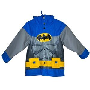 Western Chief Batman Rain Jacket Blue Grey Toddler 3T Hooded Fleece Lined